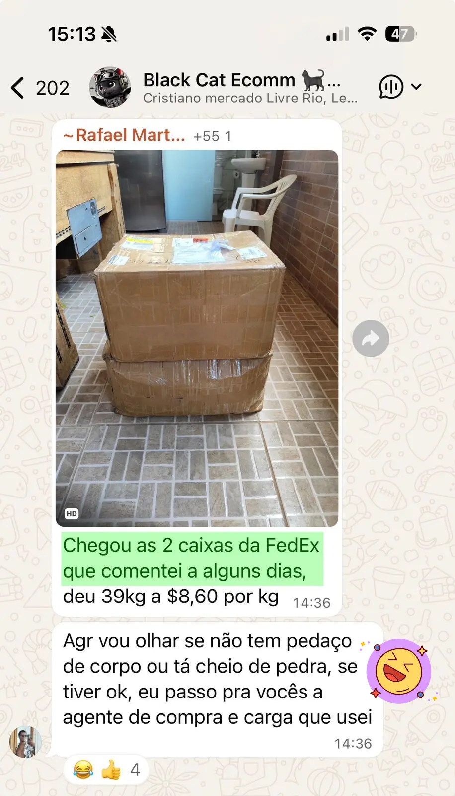 39kg de caixas FedEx a $8,60/kg